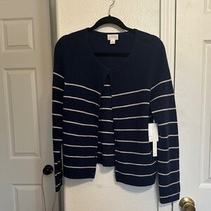 Caslon Dark Blue and Cream Striped Cardigan